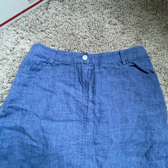 J.McLaughlin Blue Linen Skirt w/ Frayed hem size 2 - Picture 2 of 6